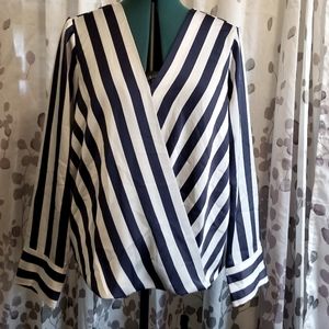 Navy White Striped Blouse